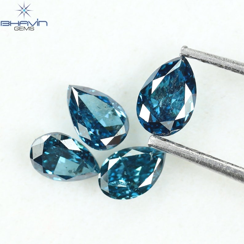 0.63 CT/4 Pcs Natural Pear Diamond Enhanced Blue Color Clarity I1 (4.57 MM)
