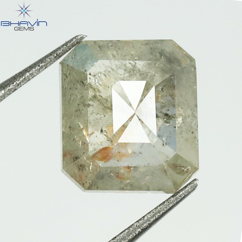 1.06 CT スクエア エメラルド シェイプ ナチュラル ダイヤモンド ソルト アンド ペッパー カラー クラリティ I3 (6.43 MM)