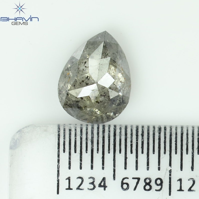 1.74 CT ペアシェイプ ナチュラル ダイヤモンド ソルト アンド ペッパー カラー I3 クラリティ (8.41 MM)