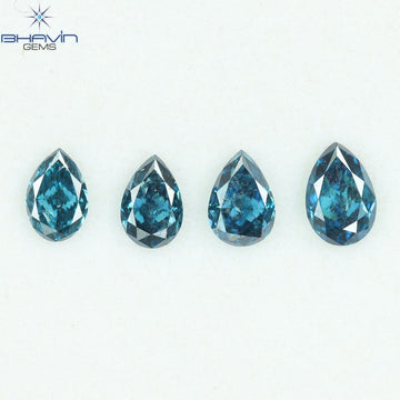 0.63 CT/4 Pcs Natural Pear Diamond Enhanced Blue Color Clarity I1 (4.57 MM)