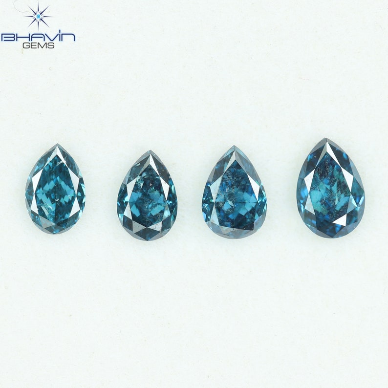 0.63 CT/4 Pcs Natural Pear Diamond Enhanced Blue Color Clarity I1 (4.57 MM)