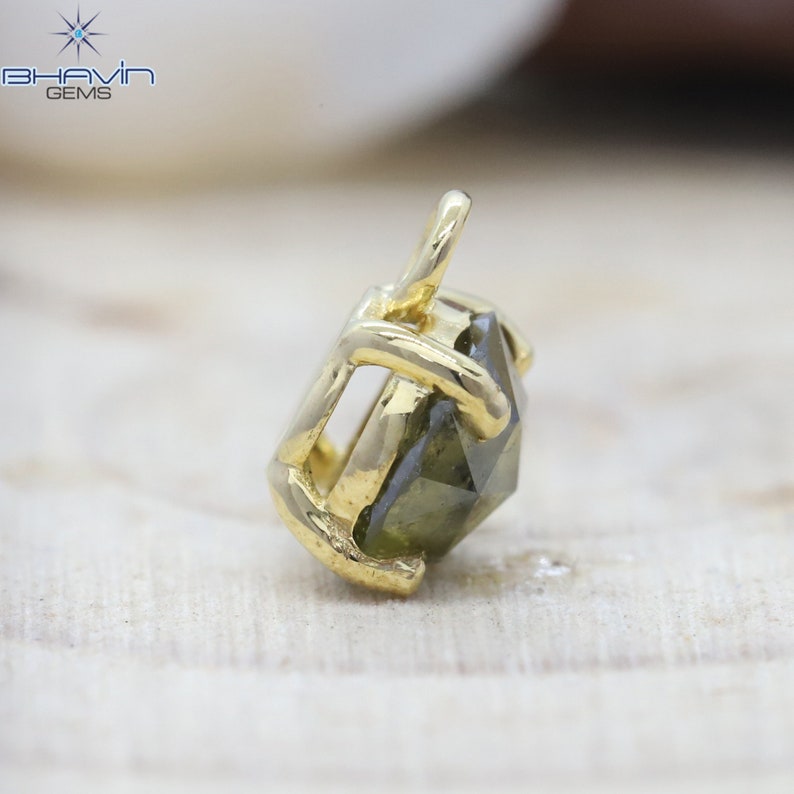 Diamond Pendant, Round Rose cut Diamond, Brown Green Yellow Diamond, Yellow Gold Pendant, Bridal Necklace, Pendant
