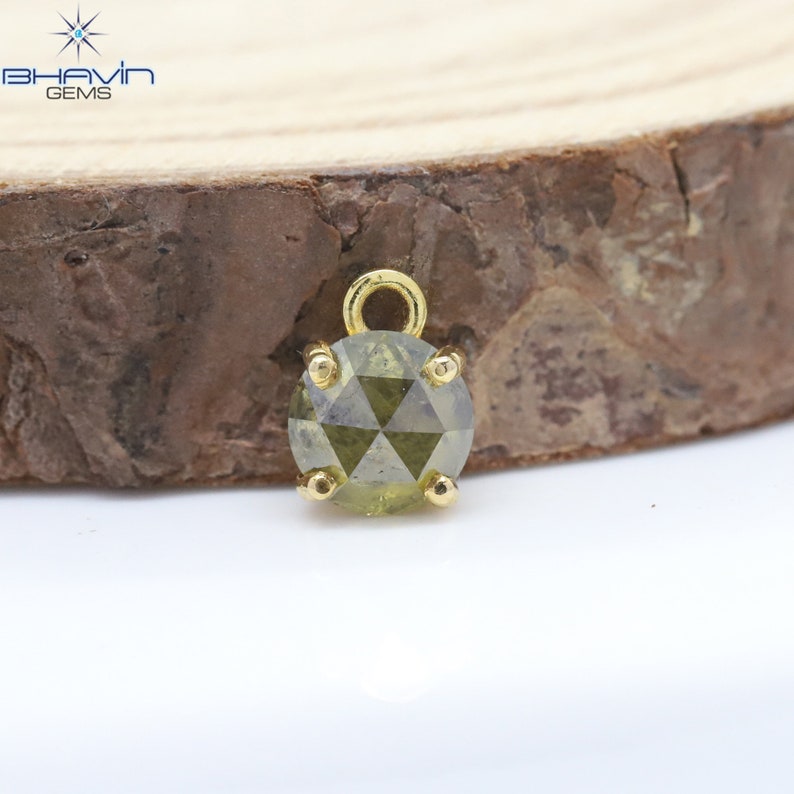 Diamond Pendant, Round Rose cut Diamond, Brown Green Yellow Diamond, Yellow Gold Pendant, Bridal Necklace, Pendant