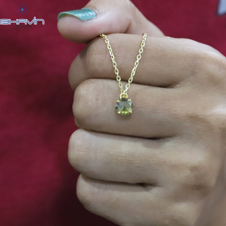 Diamond Pendant, Round Rose cut Diamond, Brown Green Yellow Diamond, Yellow Gold Pendant, Bridal Necklace, Pendant