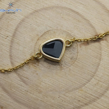 Diamond Bracelet, Heart Uncut Slice Rose cut Diamond, Blue Color, Yellow Gold String lock Engagement Wedding Gift