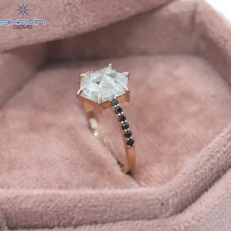 ヘキサゴン ダイヤモンド ソルト アンド ペッパー ダイヤモンド 天然ダイヤモンド リング ゴールド リング 婚約指輪