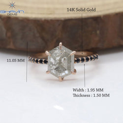 Hexagon Diamond Salt And Pepper Diamond Natural Diamond Ring Gold Ring Engagement Ring