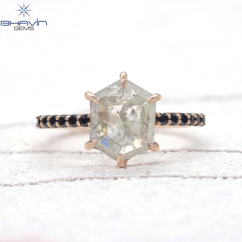 ヘキサゴン ダイヤモンド ソルト アンド ペッパー ダイヤモンド 天然ダイヤモンド リング ゴールド リング 婚約指輪