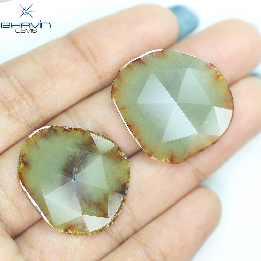 22.04 CT (2 Pcs) Slice Natural Brownish Grayish Yellow Diamond Clarity I3 (26.46 MM)
